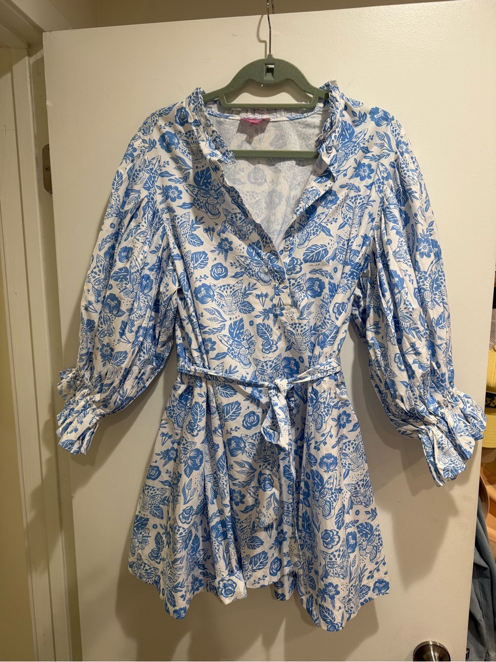 Blue Floral Shirt Dress with Belt